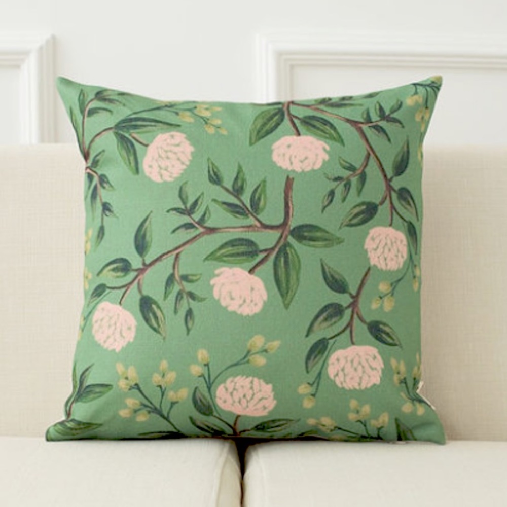 Square Floral Pillow Case Linen Cushion Cover Sofa